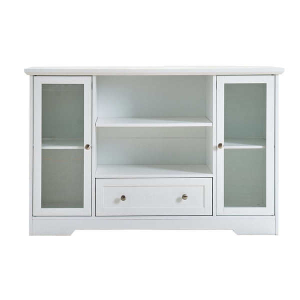 English Elm Sideboard 51" Farmhouse Buffet Cabinet with Glass Doors, Adjustable Shelves, Anti-Tip Storage White Oak W3417P321845