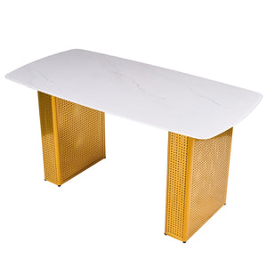 English Elm Modern Marble Glass Dining Table Gold Dual Pedestal Base Seats Eight Elegant W5123P397494