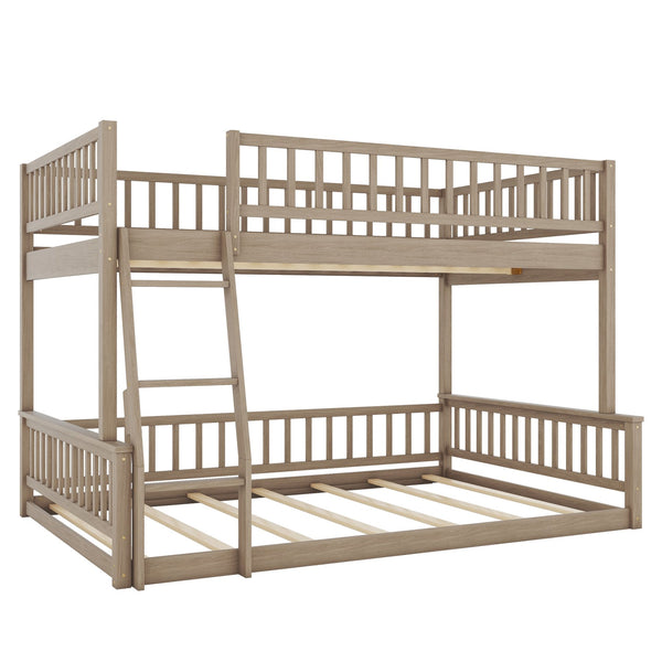 English Elm Full Xl Over Queen Bunk Bed Pine Frame with Guardrails Ladder and Slat Support Walnut GX000450AAD