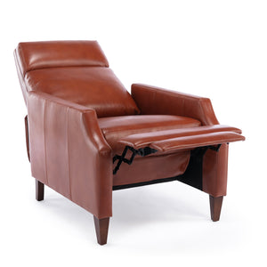 English Elm Biscoe Push Back Recliner Caramel Faux Leather Gel Mid-Century Comfort with Wood Legs, 18" Seat B050P281020