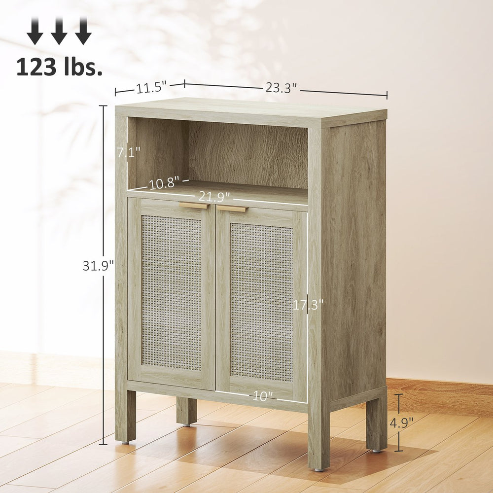 English Elm Nordic Rattan Door Buffet Cabinet with Adjustable Shelf and Golden Hardware for Dining T3971P429728