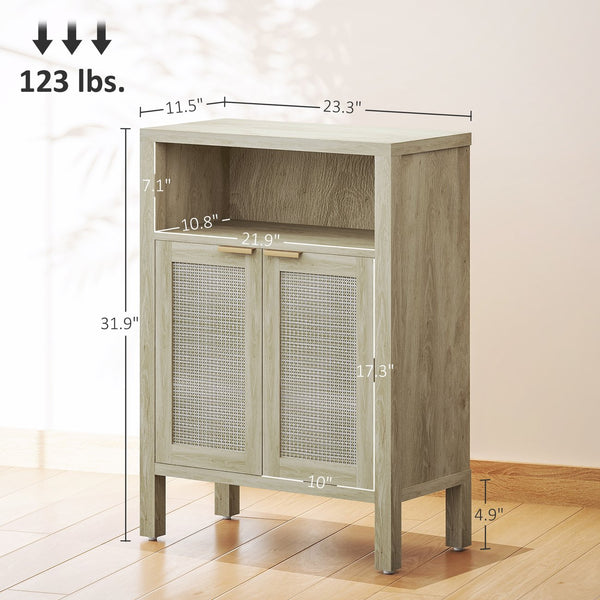 English Elm Nordic Rattan Door Buffet Cabinet with Adjustable Shelf and Golden Hardware for Dining T3971P429728