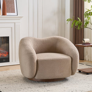 English Elm Wooden Bentwood Base Bouclé Barrel Swivel Chair for Living Room Reading Nook N776P359106B