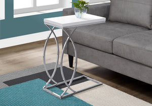English Elm Accent C-Shaped Side Table with Glossy Laminate Top and Chrome Frame — Versatile Snack & End Surface White 26 L x 13 W x 6 H B2710P219214