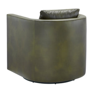 English Elm Sutton Fern Green Faux Leather Swivel Barrel Chair with Stain‑Resistant Fabric, Pocket Coil Seat, 360° Swivel Comfort B050P322589