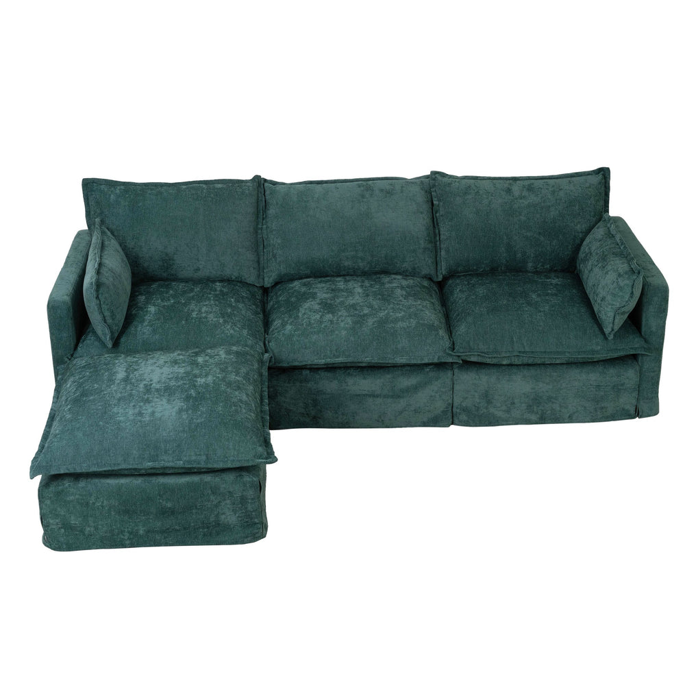 English Elm 93.31" Modular L-shaped Sectional with Movable Ottoman Chenille 4-seat Living Room Sofa Green W2795S00038