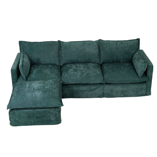 English Elm 93.31" Modular L-shaped Sectional with Movable Ottoman Chenille 4-seat Living Room Sofa Green W2795S00038