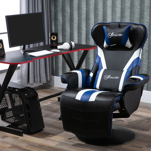 English Elm Vinsetto Racing-Style Gaming Recliner Chair with Lumbar Support, Footrest, Cup Holders, 360° Swivel Comfort W2225P249593