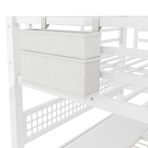 English Elm Full Size Steel Loft Bed with Staircase Storage Wardrobe Desk and Led Lighting White W2593S00059
