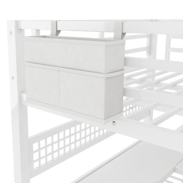 English Elm Full Size Steel Loft Bed with Staircase Storage Wardrobe Desk and Led Lighting White W2593S00078