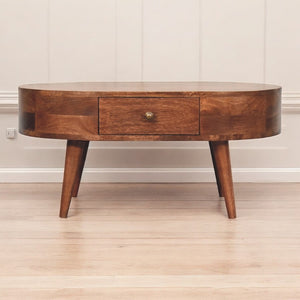 English Elm Solid Wood Honey Caramel Coffee Table With 2 Drawers, Nordic Legs - Modern Mid-Century Charm B182P279213-GIGA