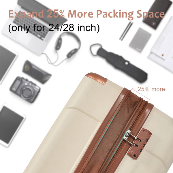English Elm Hardshell Abs Checked Suitcase with 360 Spinner Wheels Expandable Tsa Lock 28 Inch Brown+White N730P296747O