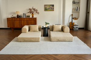 English Elm 59'' Corduroy Convertible Floor Sofa Sleeper with Bolster Pillow for Small Spaces Beige W3434P406618