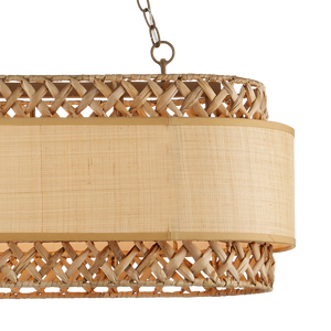 Isola Chandelier - Contemporary Khaki Wrought Iron Light with Natural Water Hyacinth & Grasscloth