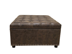 English Elm Tufted Linen Square Ottoman with Lift Top Storage Nailhead Trim Living Room B2748P488877