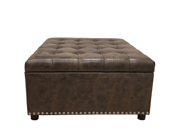 English Elm Tufted Linen Square Ottoman with Lift Top Storage Nailhead Trim Living Room B2748P488877