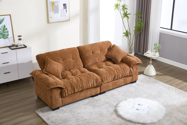 English Elm Casual 3-Seater Pleated Chenille Sofa In Vibrant Orange - Stylish Comfort For Modern Living Spaces W2100S00212