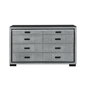 English Elm Isaiah Upholstered Wood Chest with LED Lighting, Spacious Drawers, Black Bar Handles & Block Feet Gray 62.6 L x 18.11 W x 37.6 H B201P391166