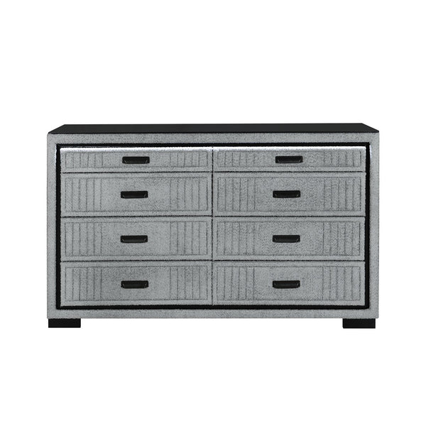 English Elm Isaiah Upholstered Wood Chest with LED Lighting, Spacious Drawers, Black Bar Handles & Block Feet Gray 62.6 L x 18.11 W x 37.6 H B201P391166