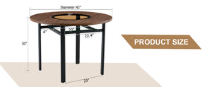 English Elm 42 Inch Round Dining Table Wood Grain Mdf Top Glass Inlay Metal Base Seats Six W1151P366397