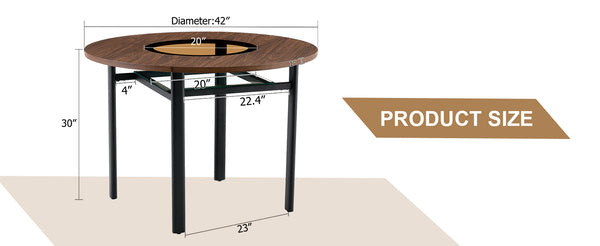 English Elm 42 Inch Round Dining Table Wood Grain Mdf Top Glass Inlay Metal Base Seats Six W1151P366397