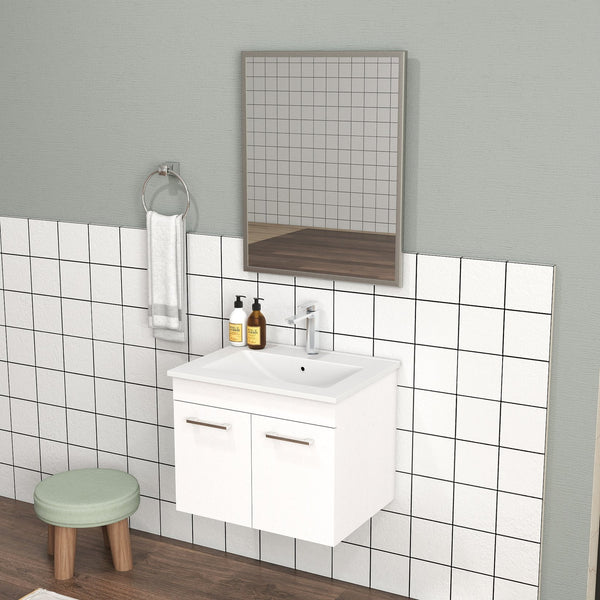 English Elm 24-Inch Wall-Mounted Bathroom Vanity With Sink, Mirror, Soft-Close Doors & Sleek Storage Solutions W3151S00025