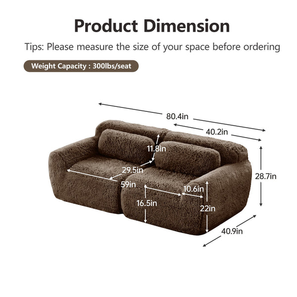 English Elm 2-seater Modular Cloud Sofa Plush Fluffy Sectional with Pillows for Living Room W714P380147