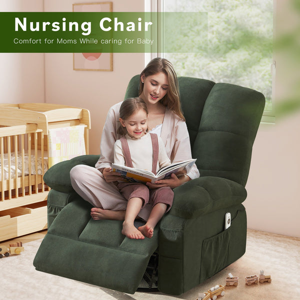 English Elm Massage Swivel Recliner Oversized Chair with Heating Nodes and Usb Port for Living Room Green W1521P352668