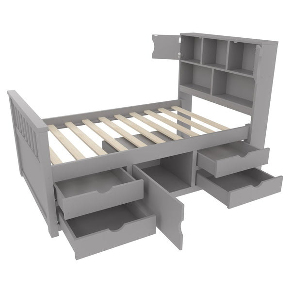 English Elm Twin Captain Platform Bed with Bookcase Headboard Four Drawers Pine Mdf Frame Gray GX001828AAE-1