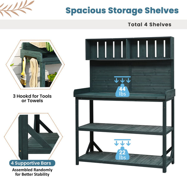 English Elm TOPMAX 65" Wooden Potting Bench with Splash Plate & Hook, 4 Storage Shelves, Fir Wood Patio Workstation N717P221495F