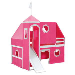 English Elm Twin Castle Loft Bed with Slide Tent Tower and Play Space for Kids Rooms Pink N708P249511H