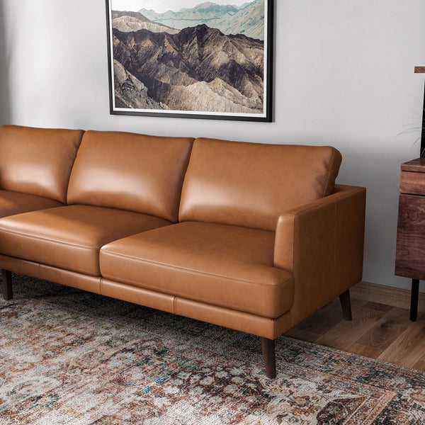 English Elm Ashcroft Furniture - Lore L-Shaped Cognac Leather Sectional Sofa - Chic Mid-Century Design For Comfort & Style B183S00027
