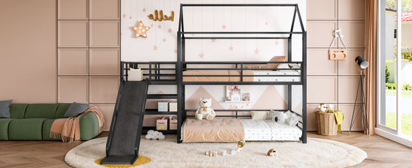 English Elm Twin House Bunk Bed with Slide Storage Stairs and Safety Rails for Kids Rooms W1580S00648