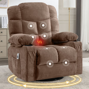 English Elm Massage Rocker Recliner Oversized Chair with Heat Vibration Usb Port and Storage Pockets Brown W1807S00011