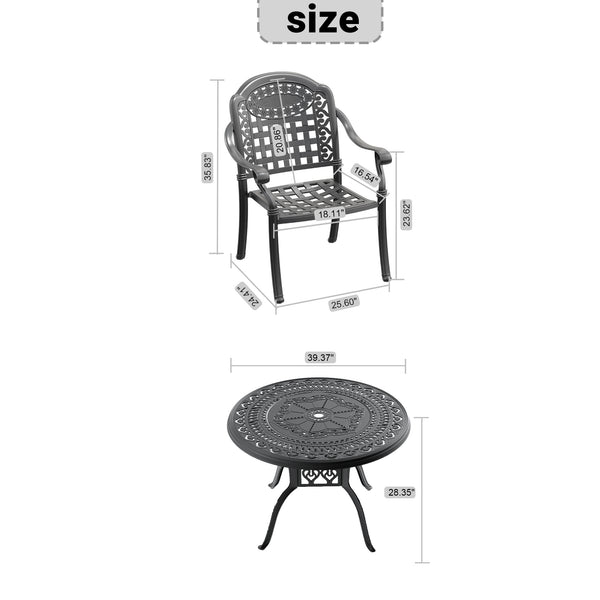 English Elm 3-piece Cast Aluminum Bistro Set Ornate Patio Furniture with Weather Resistant Cushions W1710S00629