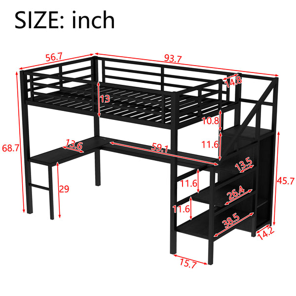 English Elm Full Size Pine Loft Bed House Frame with Slide Bookshelves and Moon Star Rails W1580S00286