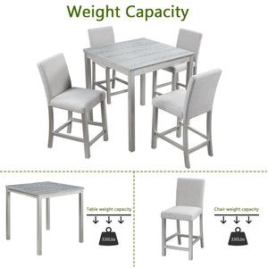 English Elm 5 Piece Counter Height Table Set – Stylish Wooden Dining Set With Upholstered Chairs & Crystal Accents W1998S00039