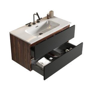 English Elm Galan Freestanding Bathroom Vanity Quartz Basin Fluted Wood Cabinet Modern Bath W1865S00200