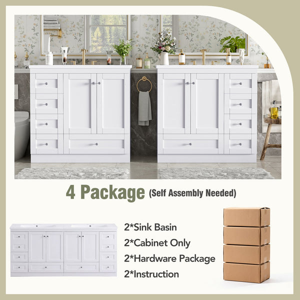 English Elm 72-inch Shaker Double Bathroom Vanity with Resin Basin and Soft Close Storage N729P000030K