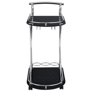 English Elm Allen Black Chrome 2-Tier Glass Bar Cart with Casters, Sleek Modern Metal Frame, Elegant Mobile Storage B062P328643