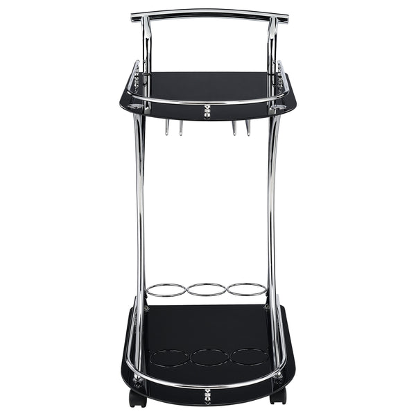 English Elm Allen Black Chrome 2-Tier Glass Bar Cart with Casters, Sleek Modern Metal Frame, Elegant Mobile Storage B062P328643