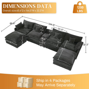 English Elm 145-inch Seven Piece Modular Cloud Sofa with Woolen Upholstery for Spacious Living Light Gray W2564S00038