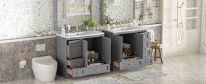 English Elm 72-inch Shaker Double Bathroom Vanity Gray Mdf with Resin Basins and Soft Close Storage N729P000030E