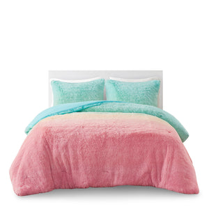 JLA Home Mi Zone - Ombre Rainbow Shaggy Faux Fur Comforter Set — Plush, OEKO‑TEX Certified, Hypoallergenic Warmth 90 L x 86 W x 1H MZ10-0649