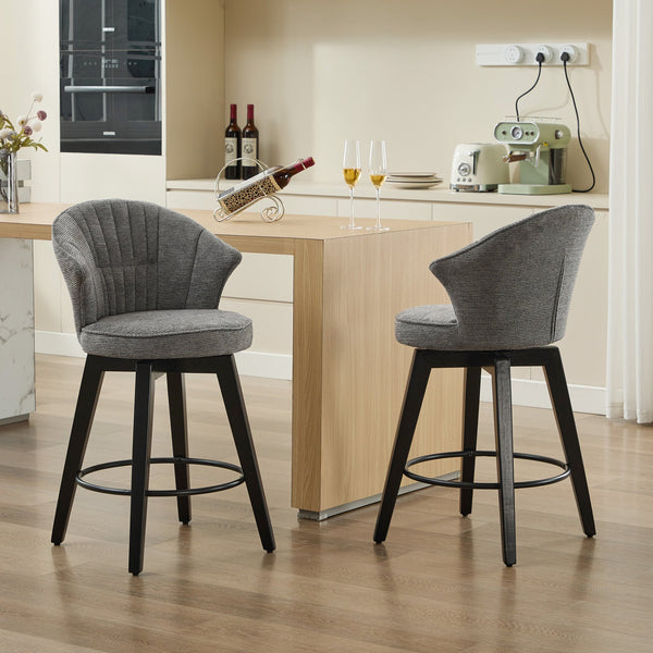 English Elm 008-Wing Upholstered Swivel Counter Stools Set of 2 with Solid Wood Legs, Chenille Comfort & 250lb Capacity DARK GREY W2636P239834