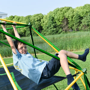 English Elm 13ft Geodesic Dome Climber with Hammock Powder Coated Steel Backyard Play Structure Yellow MS306993AAL