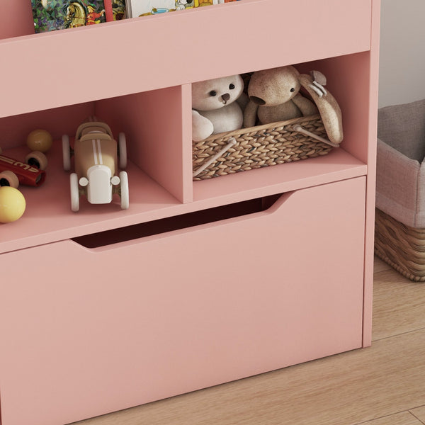 English Elm HOMCOM Kids Bookcase with Drawer & Anti-Tip Design, 3-Tier Shelf Organizer for Toys & Books Pink W2225P217324