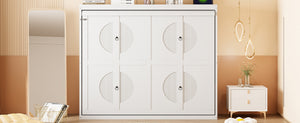 English Elm Full Size Murphy Wall Bed with Rattan Panel Cabinet for Studio and Guest Rooms White N708S00011K-2