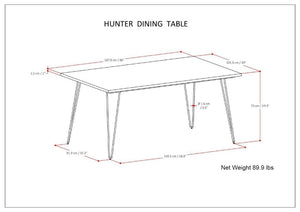 English Elm Hunter Modern Industrial Dining Table 66x40 in Solid Mango Wood Top with Black Hairpin Legs, Durable Finish Brown B136P203494