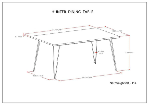 English Elm Hunter Modern Industrial Dining Table 66x40 in Solid Mango Wood Top with Black Hairpin Legs, Durable Finish Brown B136P203494